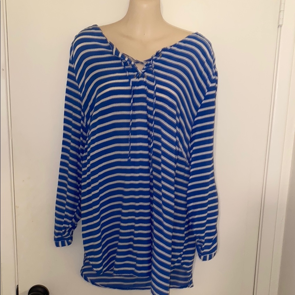 Grand and Greene Blue and White Nautical/beach Striped Long Sleeve Top size L